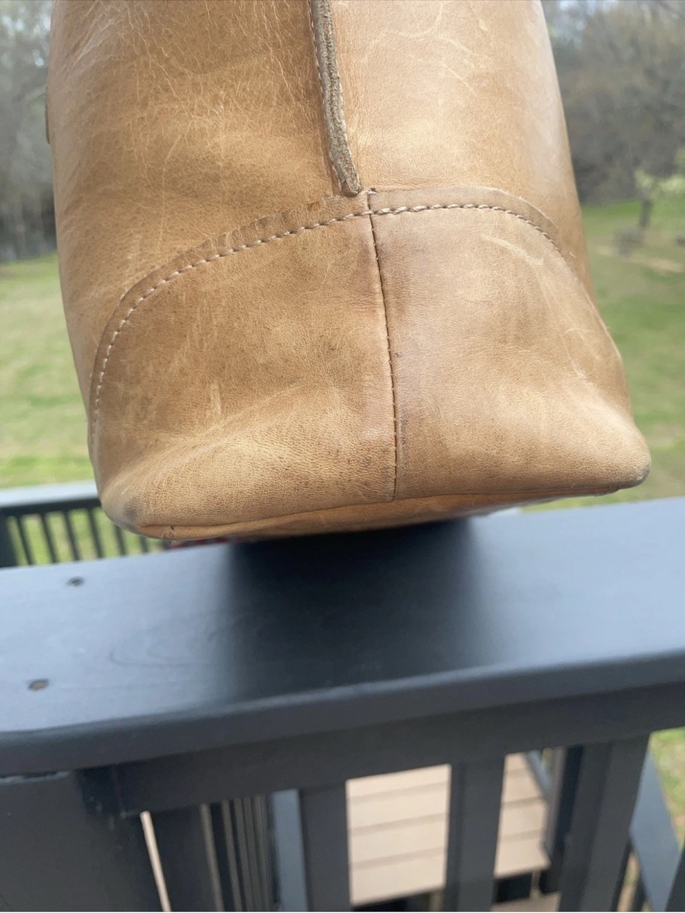 FRYE Cara Shoulder Tote Shoulder Bag -Beige-Distressed Leather $398 - Picture 7 of 12